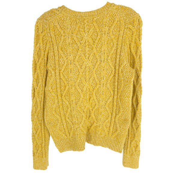 Banana Republic Cable-Knit Crewneck Sweater Marled Yellow Preppy Cheery Cotton M - Picture 6 of 16